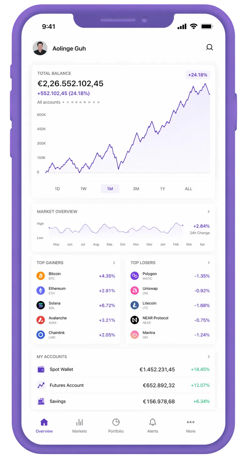 Pleno Caudenza mobile app showing portfolio overview